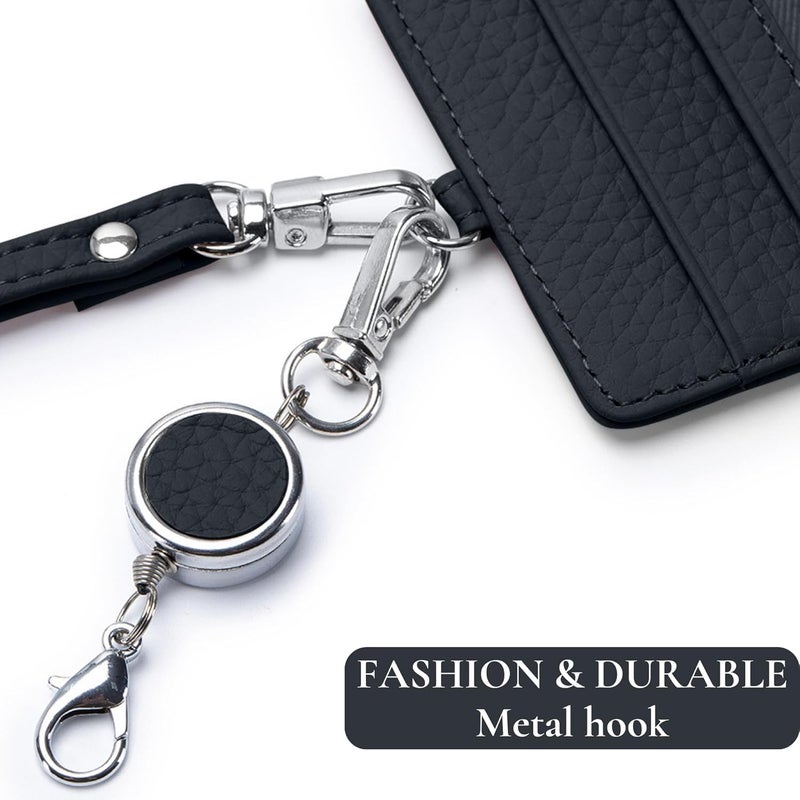 EutDett Leather Badge Holder with Lanyard, Lanyard Wallet for Women & Men, Leather Lanyards for id Badges, Women's ID Case with Zipper Pocket for Teacher Nurse Student (Black) - Image 4